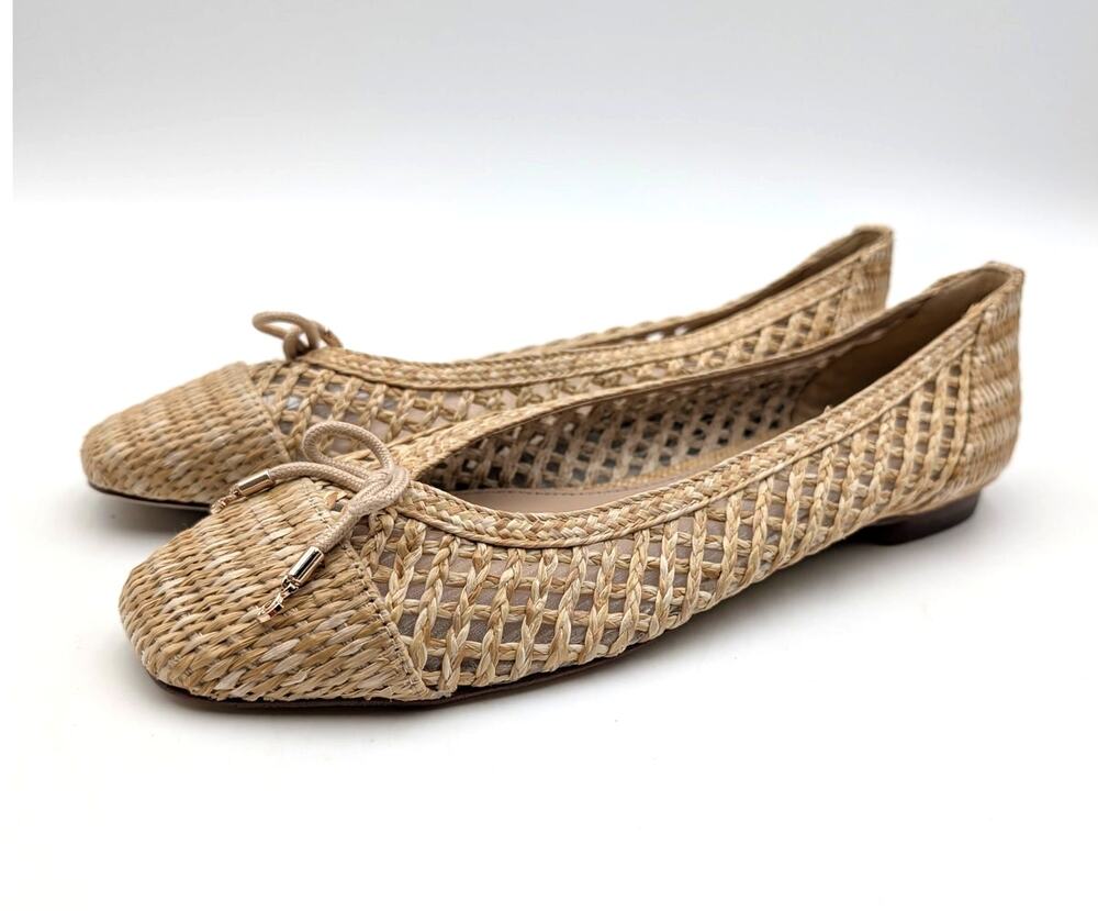 Sam Edelman May Ballet Flat Bow Detail Women's Woven Raffia Size US7.5M EU38